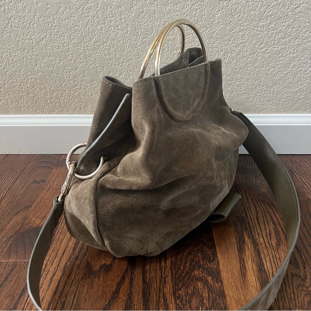 LIEBESKIND Berlin Ravenna Amal Olive Green Gold Ring Handle Cross body Bag Purse - Picture 9 of 16